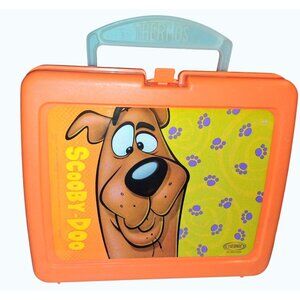 Vintage Scooby Doo Cartoon Character Thermos Lunch Box Orange Plastic
